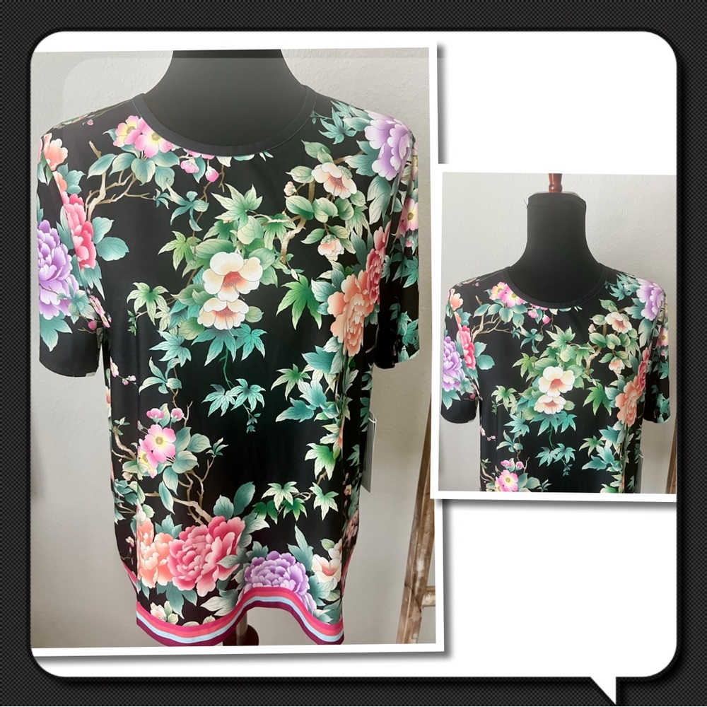 NWT JOHNNY WAS “LE JARDIN” CROSS BACK TEE SZ L